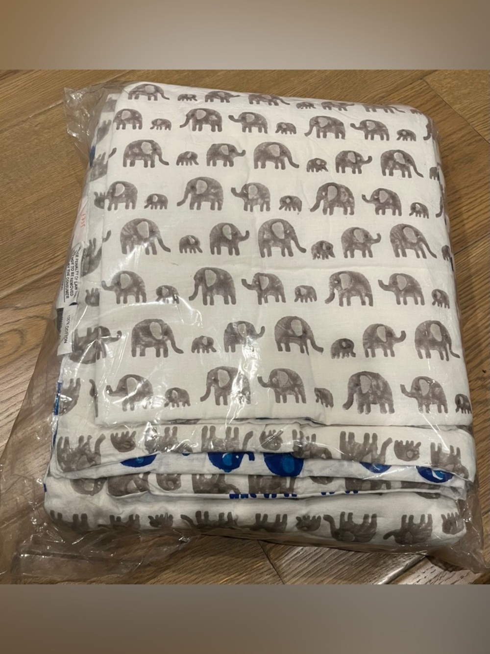 NEW Jiti Baby 100% Cotton Reversible Elephant Baby Blanket Grey/Blue